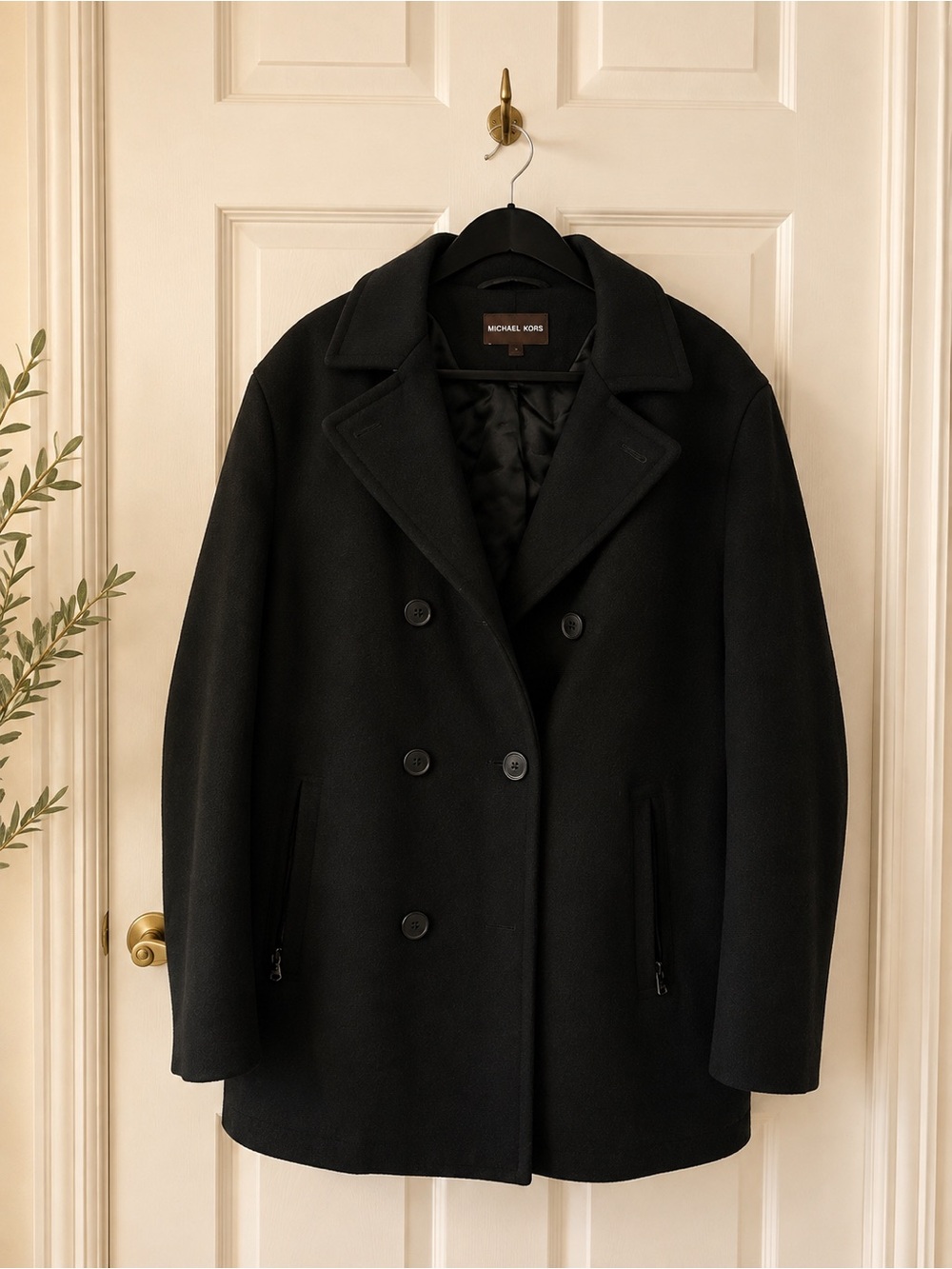 Michael Kors Men's Black Wool Blend Peacoat